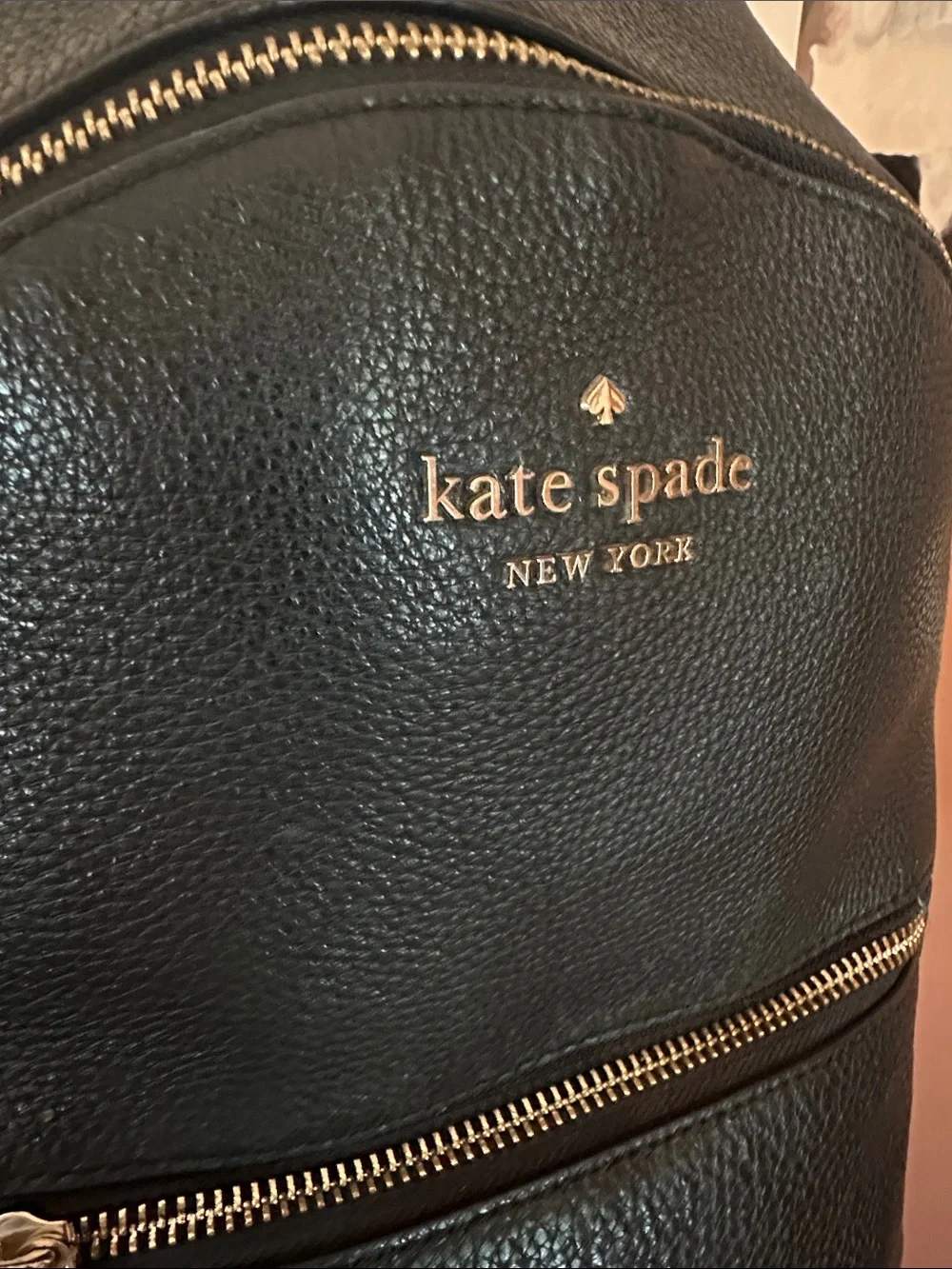 kate spade Leila Dome Black Pebbled Leather Gold Hardware zipper backpack